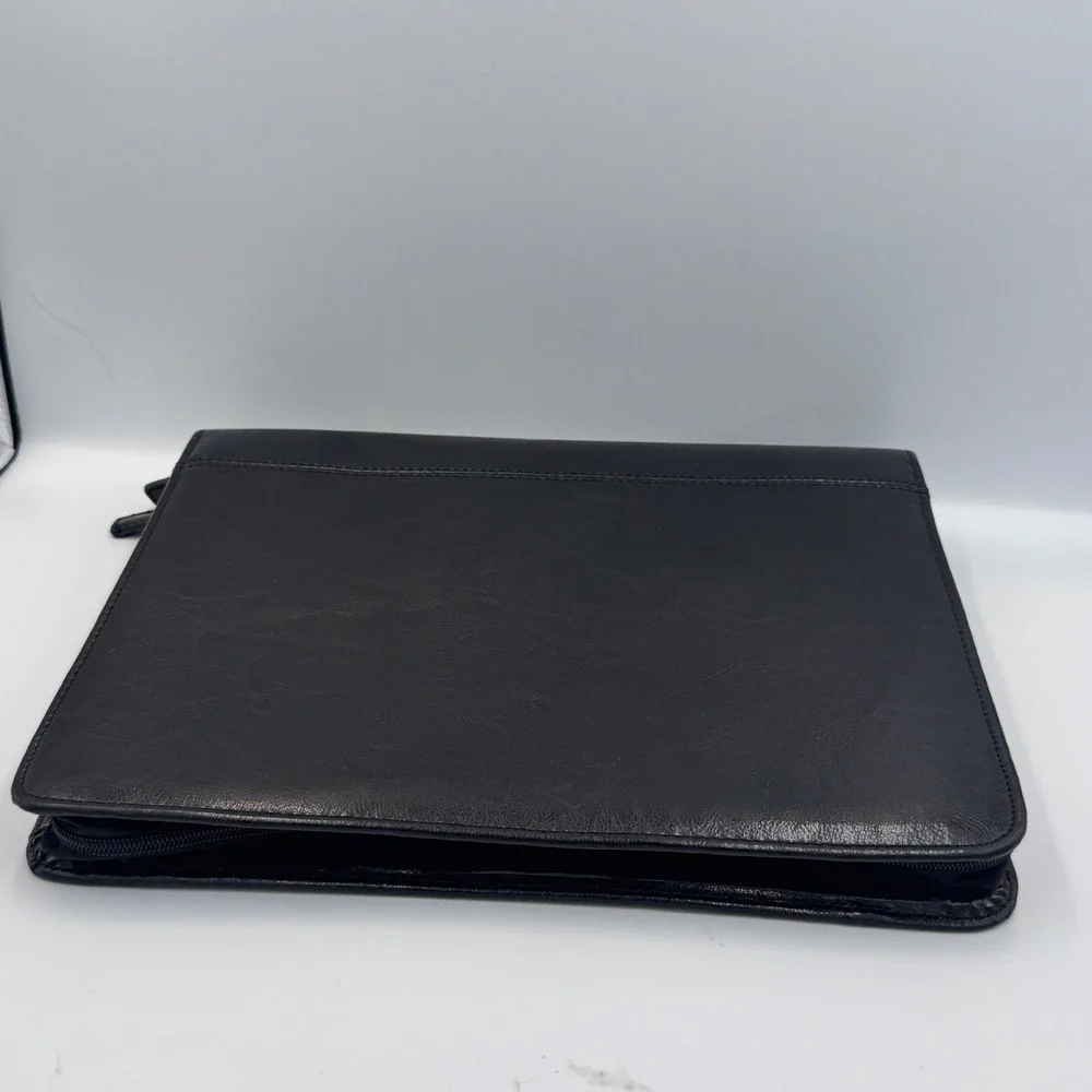Foray Black Faux Leather Zippered Professional Portfolio Business Padfolio Case